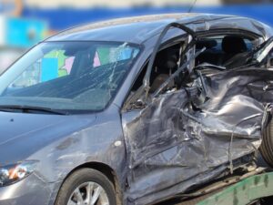 Damaged car after the T-Bone collision.